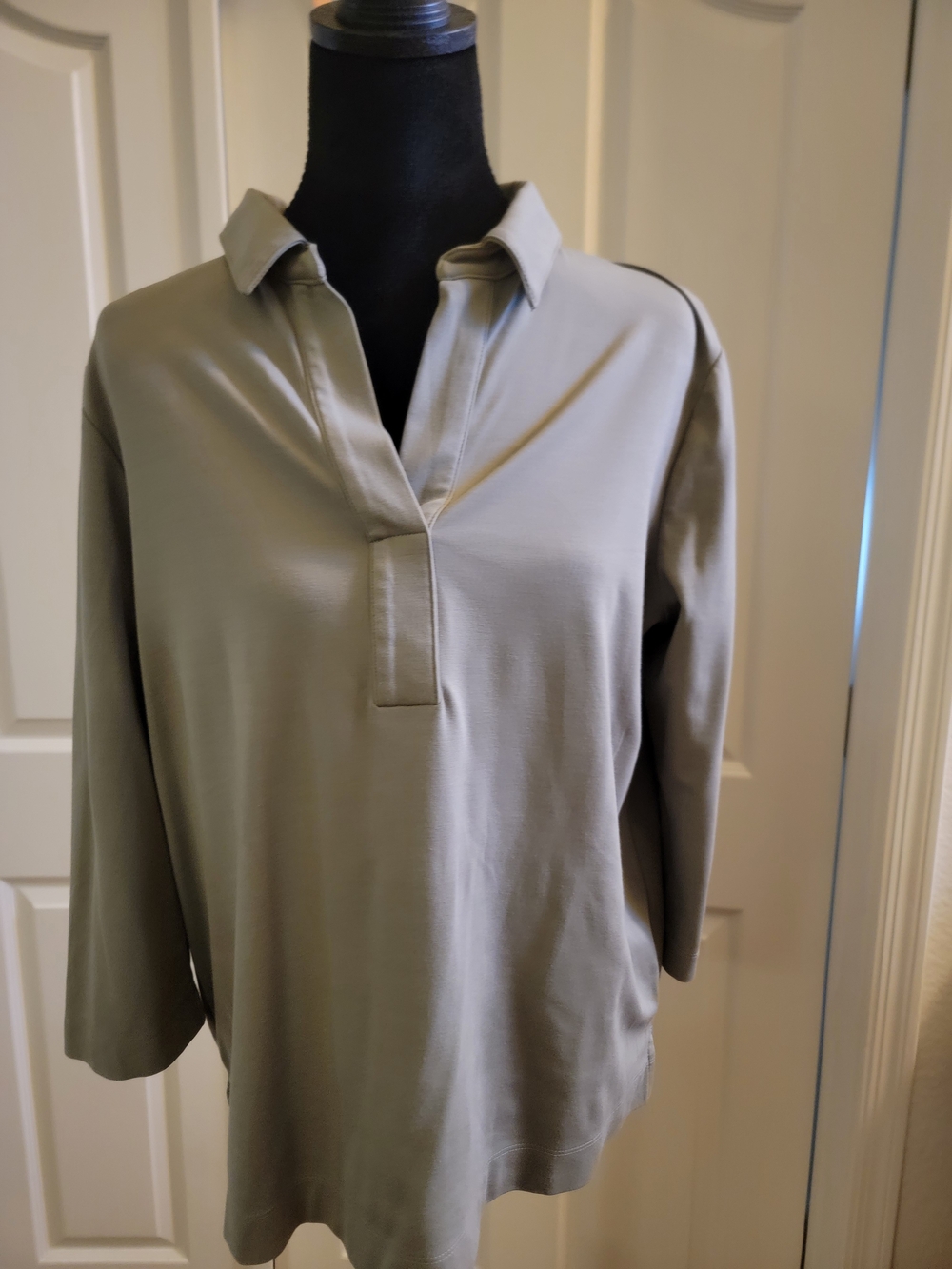 Chico's Top, Size 1- Medium. Green, Collared, Long sleeve